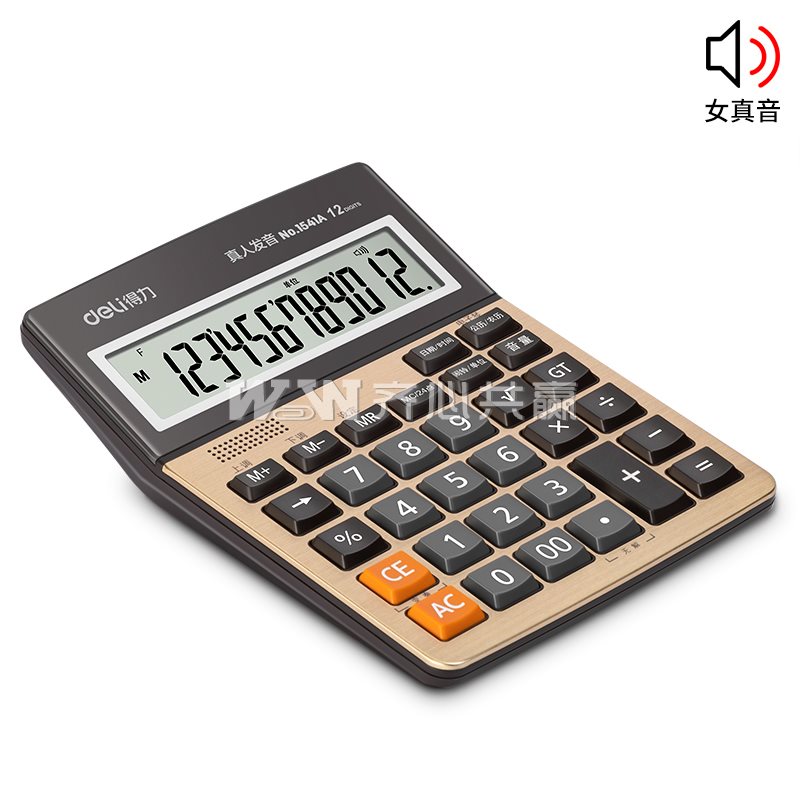 得力Deli 1541A 185*135*39mm 12位 土豪金 语音计算器