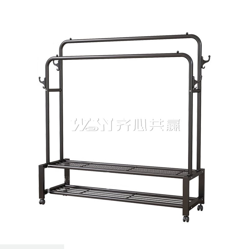 全品屋 130*35*162cm 双杆双层网+侧网 黑色 可移动落地金属衣帽架